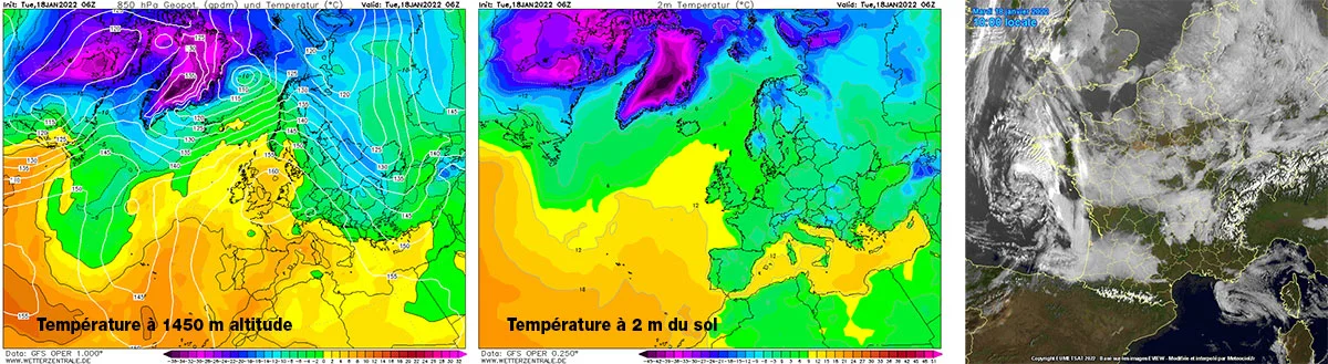 Temperature 850hpa geopotentiel 18 janvier 2022